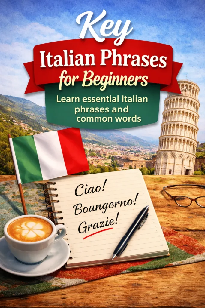 Pinterest pin reads Key Italian phrases for beginners